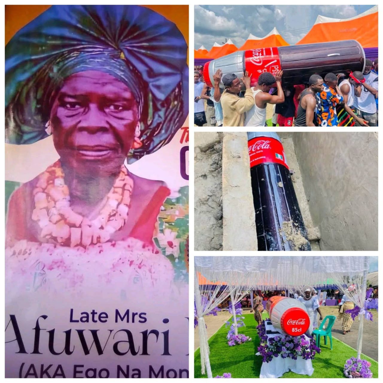 85-Year-Old Bayelsa Woman “Ego Na Money” Buried in Coca-Cola Bottle-Shaped Casket